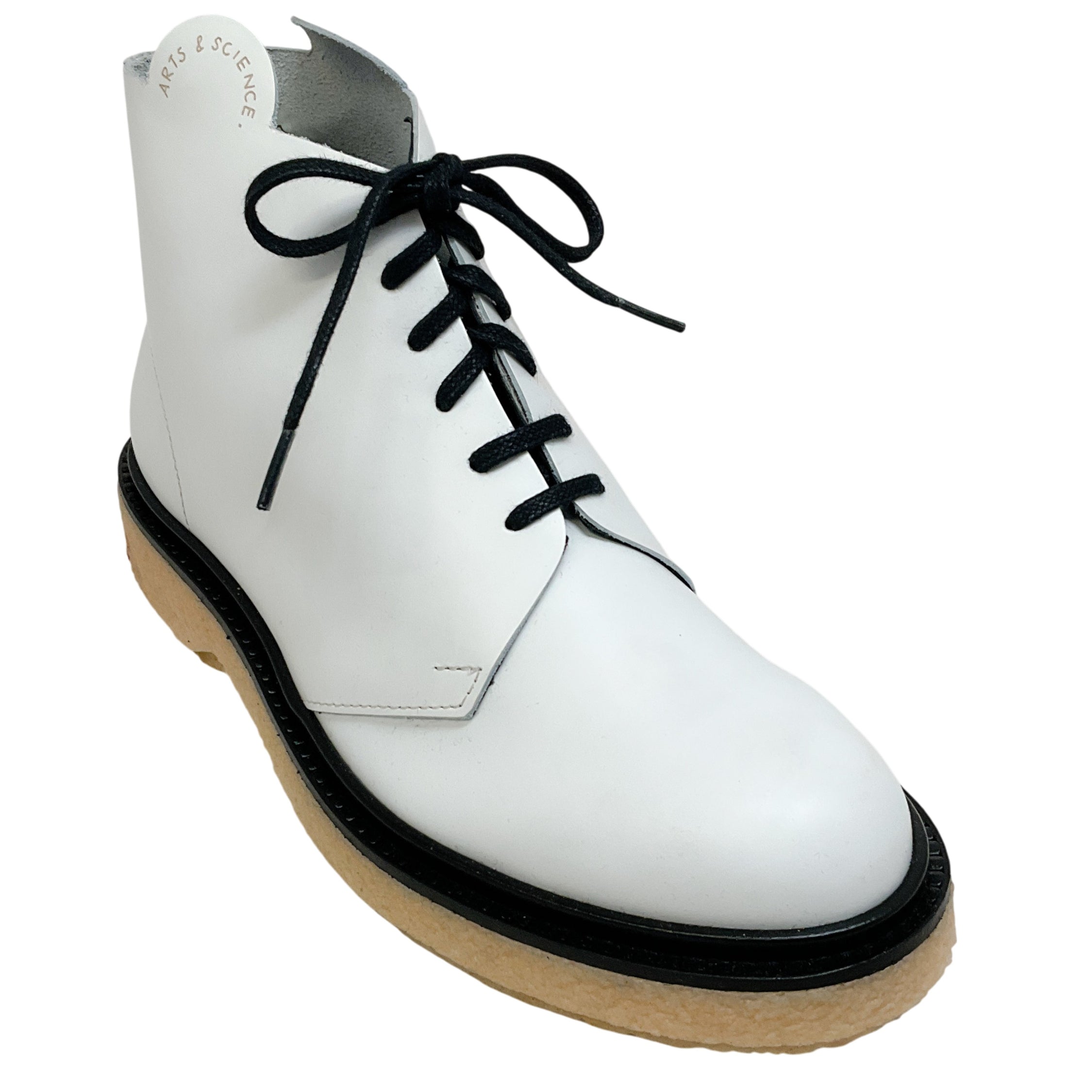 Arts & Science White Leather Lace Up Ankle Boots
