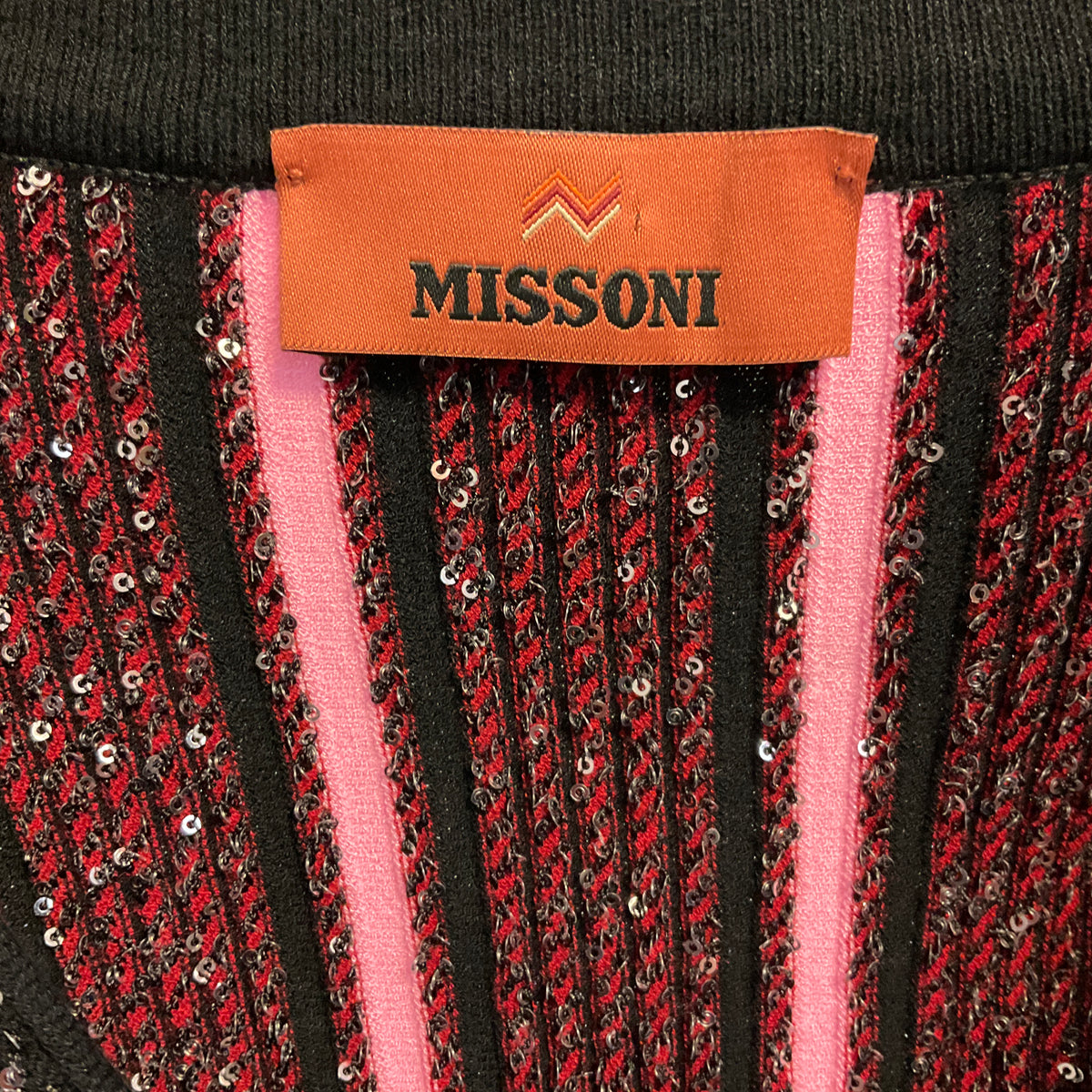 Missoni Pink / Black / Silver Sequined Striped Knit Cardigan Sweater