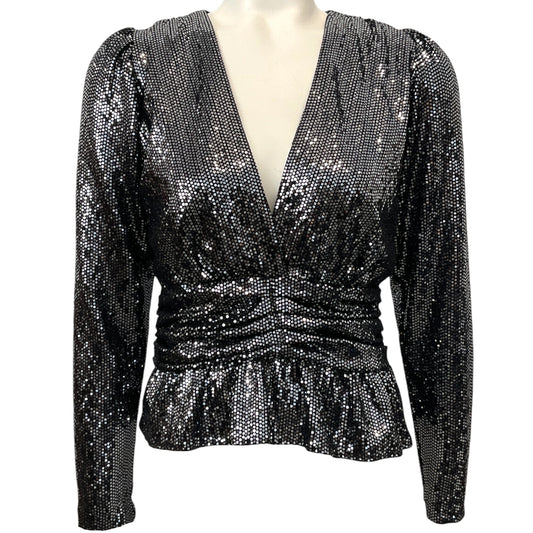 BA&SH Mae Noir Sequined Peplum Top
