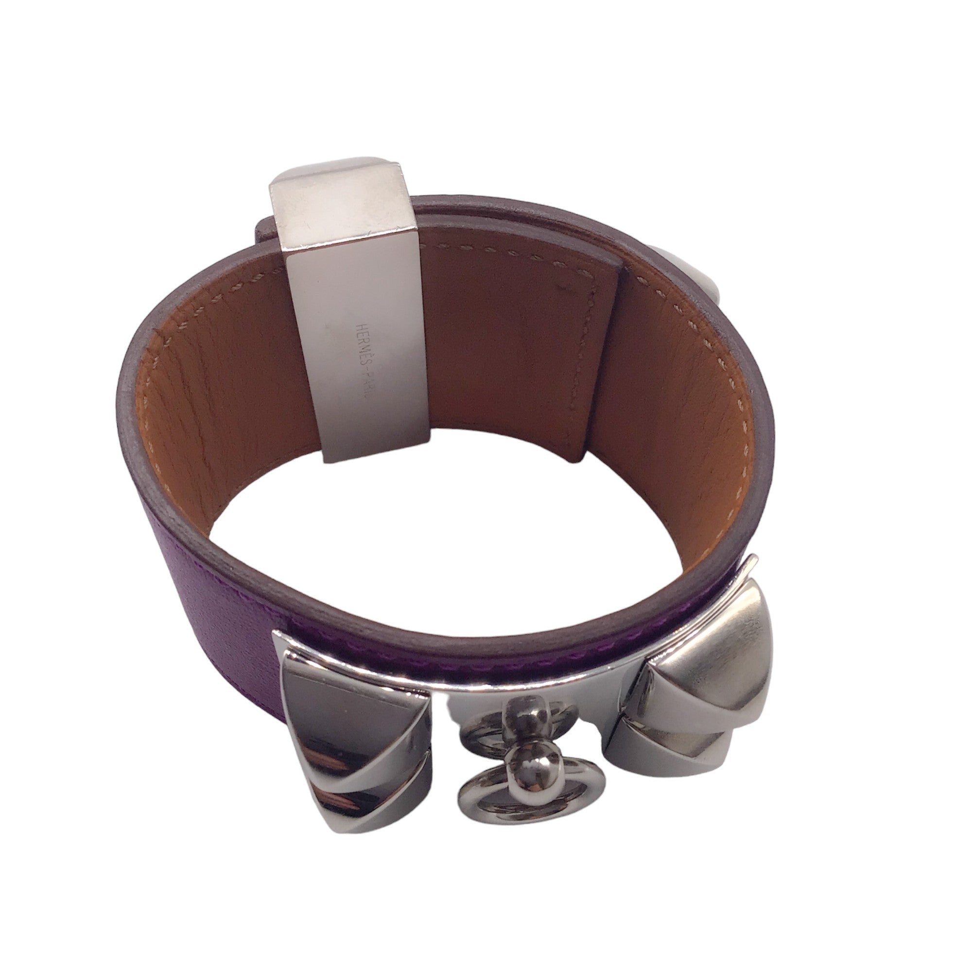 Hermes Purple / Silver Palladium Hardware Collier de Chien CDC Leather Bracelet