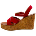 Load image into Gallery viewer, K.Jacques Red Suede Gukara Criss Cross Cork Wedge Sandals

