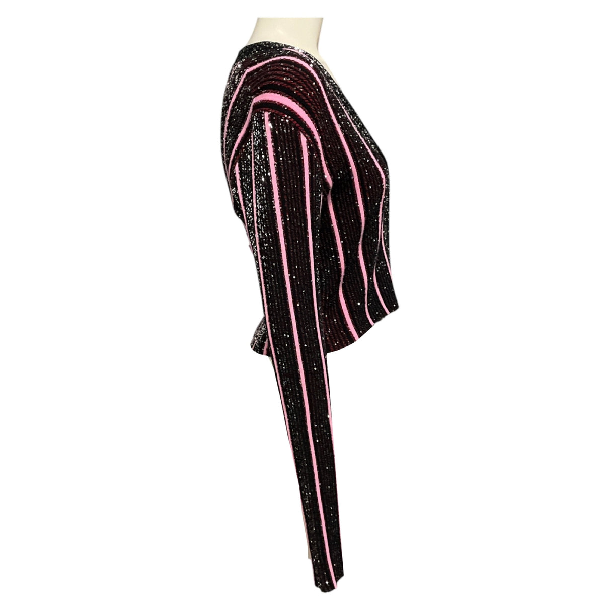 Missoni Pink / Black / Silver Sequined Striped Knit Cardigan Sweater