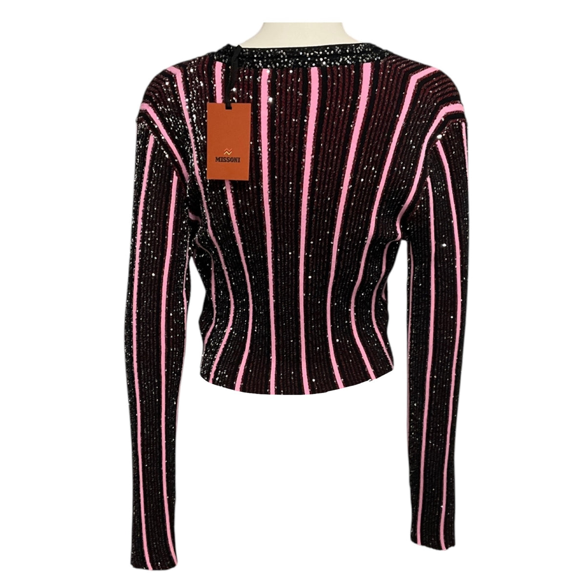 Missoni Pink / Black / Silver Sequined Striped Knit Cardigan Sweater