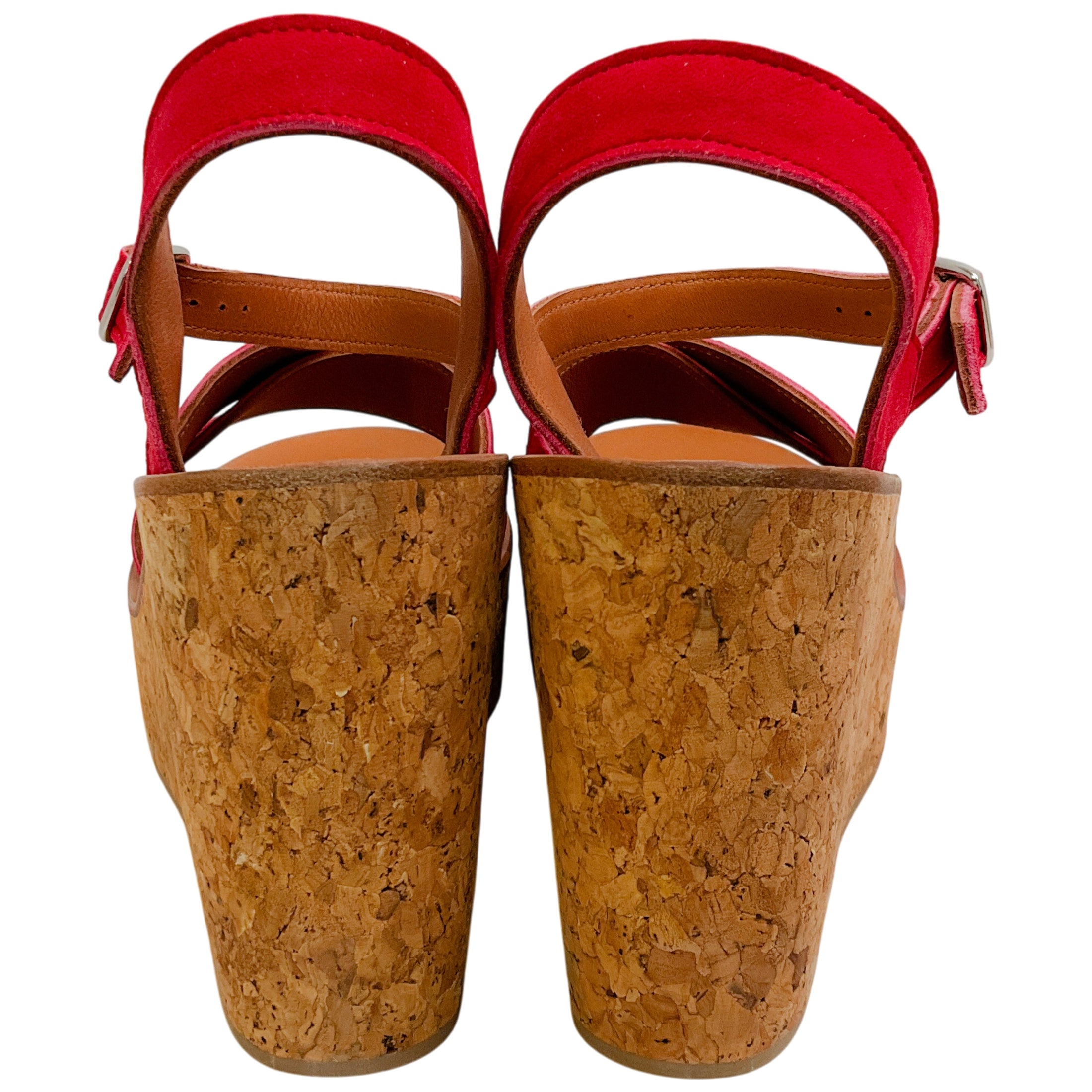 K.Jacques Red Suede Gukara Criss Cross Cork Wedge Sandals