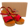 Load image into Gallery viewer, K.Jacques Red Suede Gukara Criss Cross Cork Wedge Sandals

