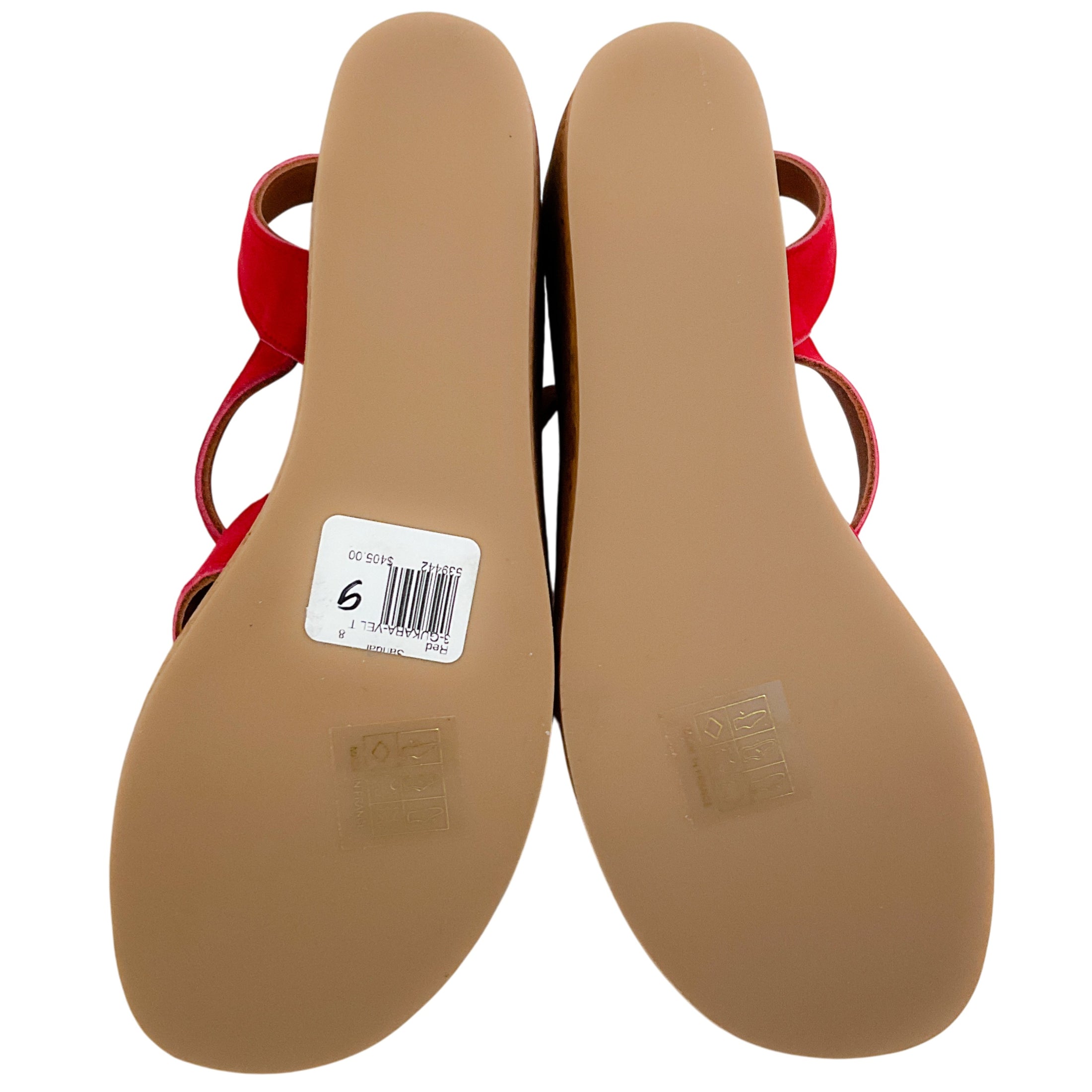 K.Jacques Red Suede Gukara Criss Cross Cork Wedge Sandals