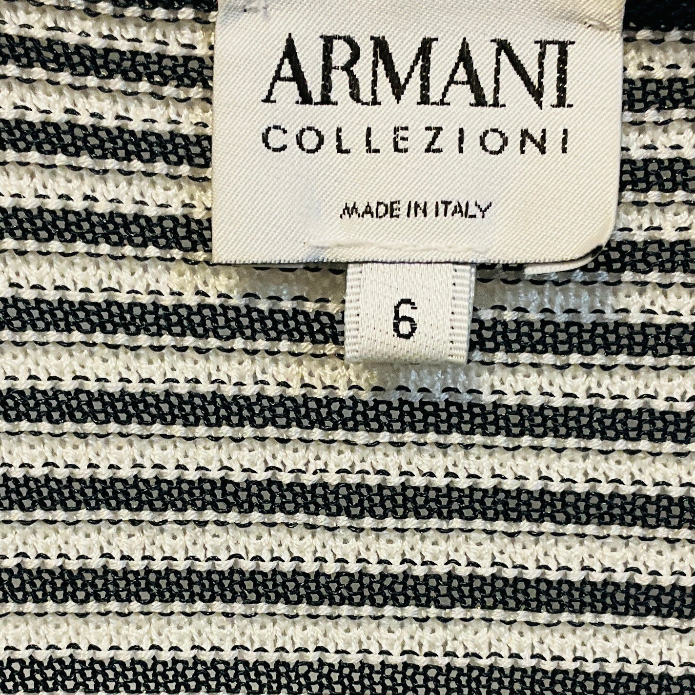 Armani Collezioni White / Black Striped Knit Cardigan Sweater