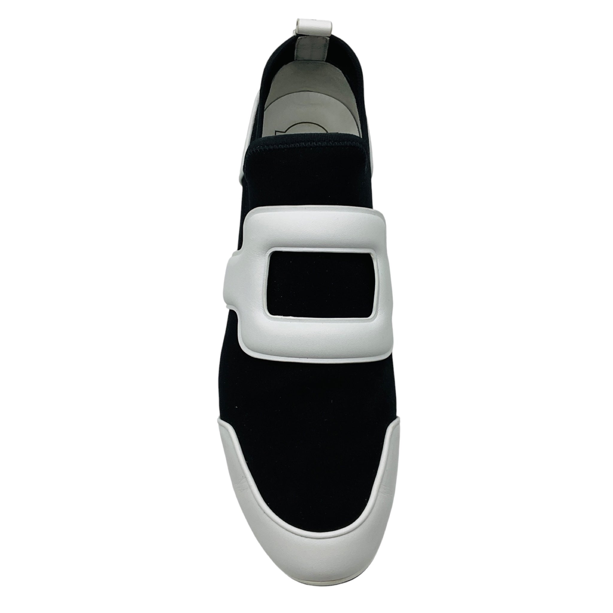 Roger Vivier Black / White Techno and Leather Slip On Flats