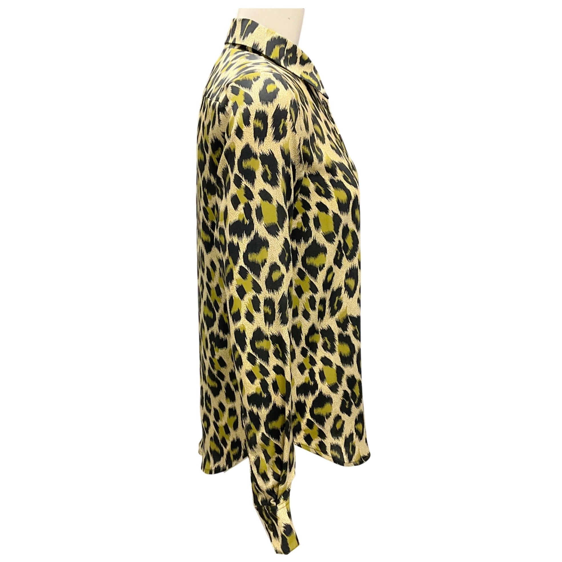 SPRWMN Green Leopard Button Up Silk Blouse