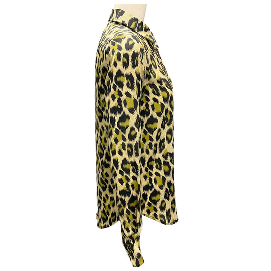 SPRWMN Green Leopard Button Up Silk Blouse