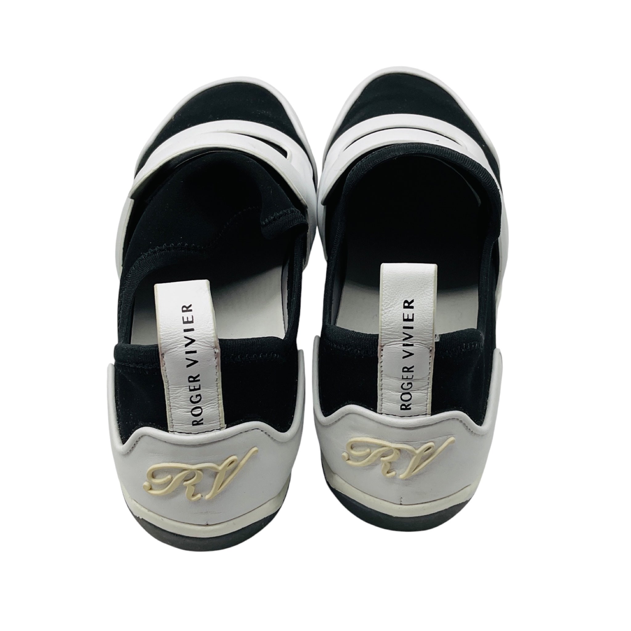 Roger Vivier Black / White Techno and Leather Slip On Flats
