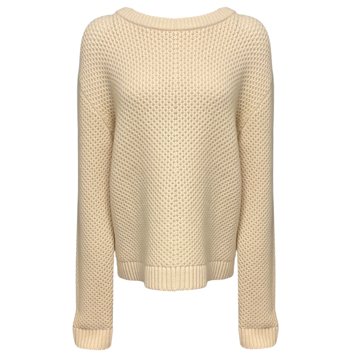 Prada Cream Long Sleeved Wool and Cashmere Knit Crewneck Pullover Sweater