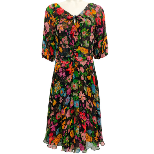 Tuleh Black Multi Floral Chiffon Dress
