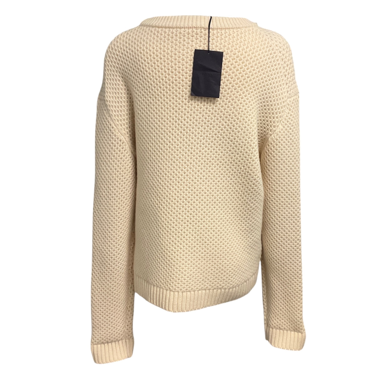 Prada Cream Long Sleeved Wool and Cashmere Knit Crewneck Pullover Sweater