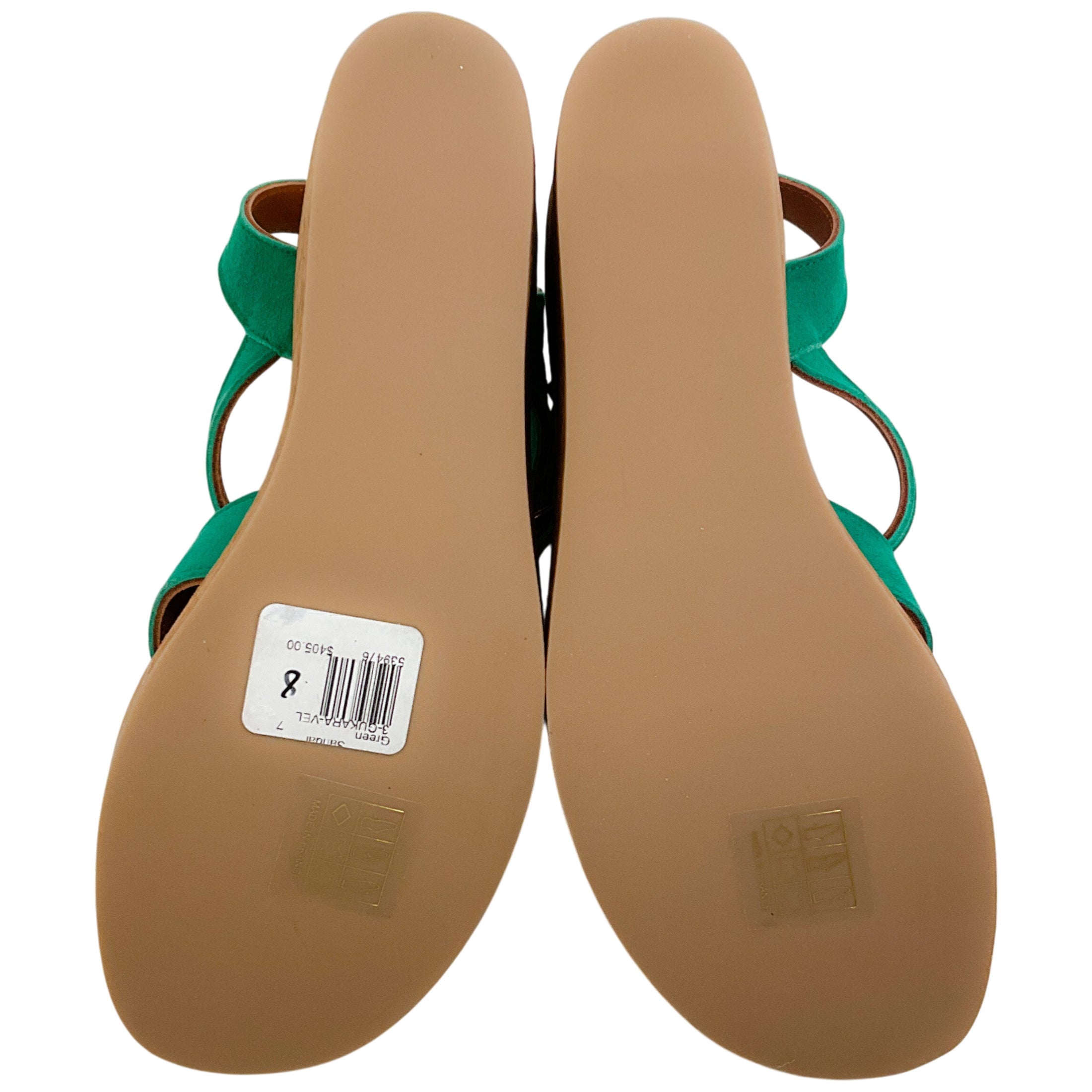 K.Jacques Emerald Green Suede Gukara Criss Cross Cork Wedge Sandals