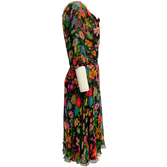 Tuleh Black Multi Floral Chiffon Dress