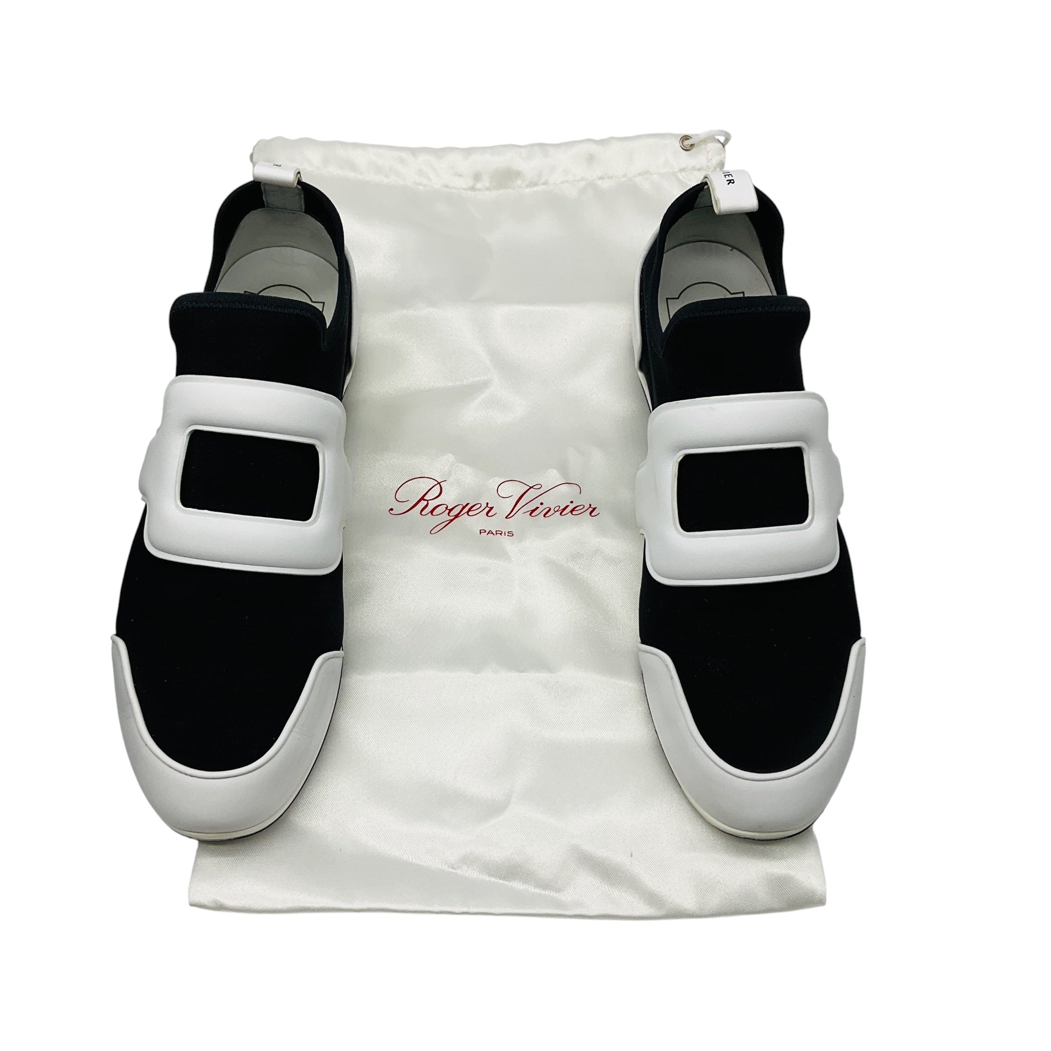 Roger Vivier Black / White Techno and Leather Slip On Flats