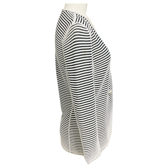 Armani Collezioni White / Black Striped Knit Cardigan Sweater