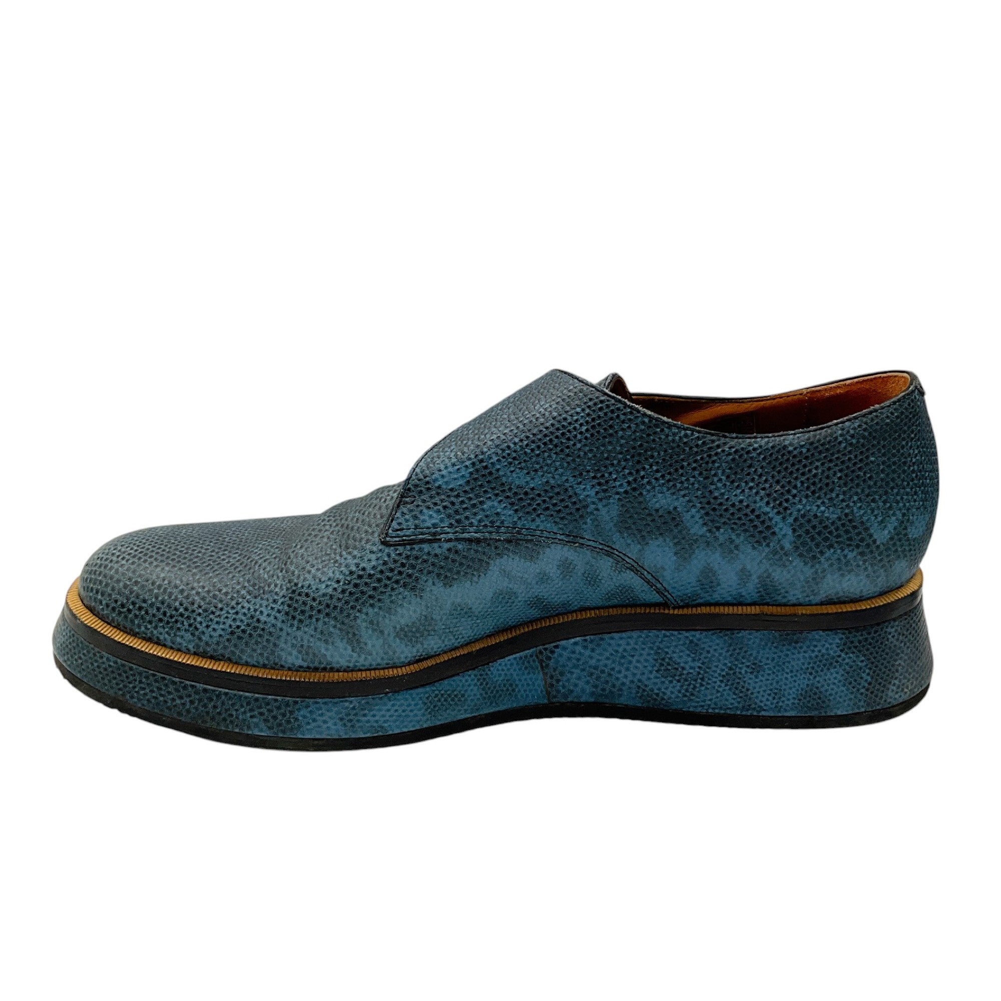 Dries Van Noten Blue Snake Embossed Leather Oxford Shoes