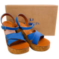 Load image into Gallery viewer, K.Jacques Cobalt Blue Suede Gukara Criss Cross Cork Wedge Sandals
