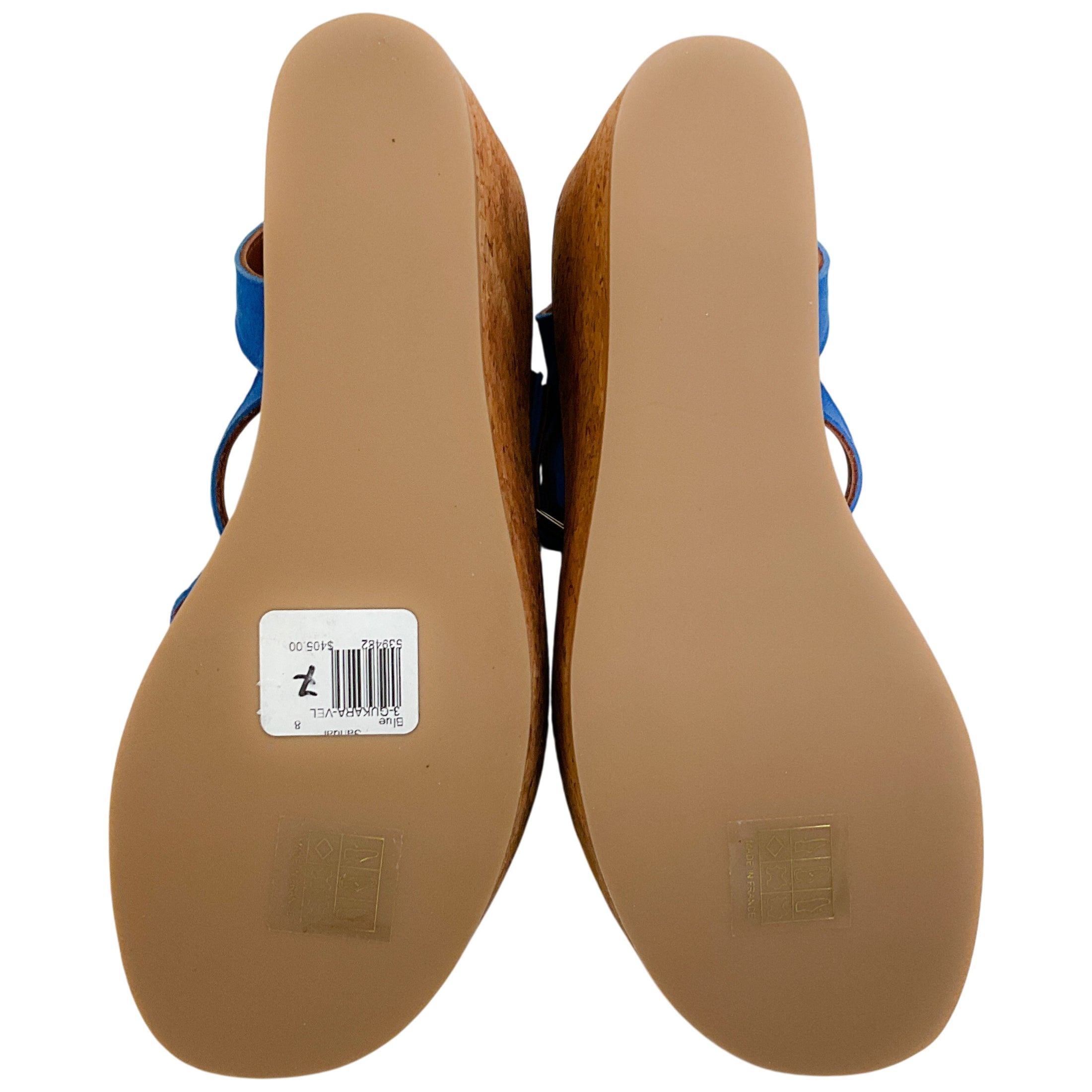 K.Jacques Cobalt Blue Suede Gukara Criss Cross Cork Wedge Sandals