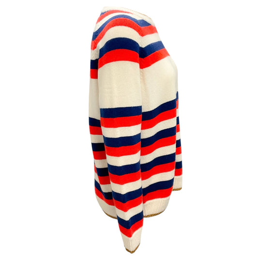 Sonia Rykiel Ivory / Red / Blue Striped Cashmere Knit Pullover Sweater