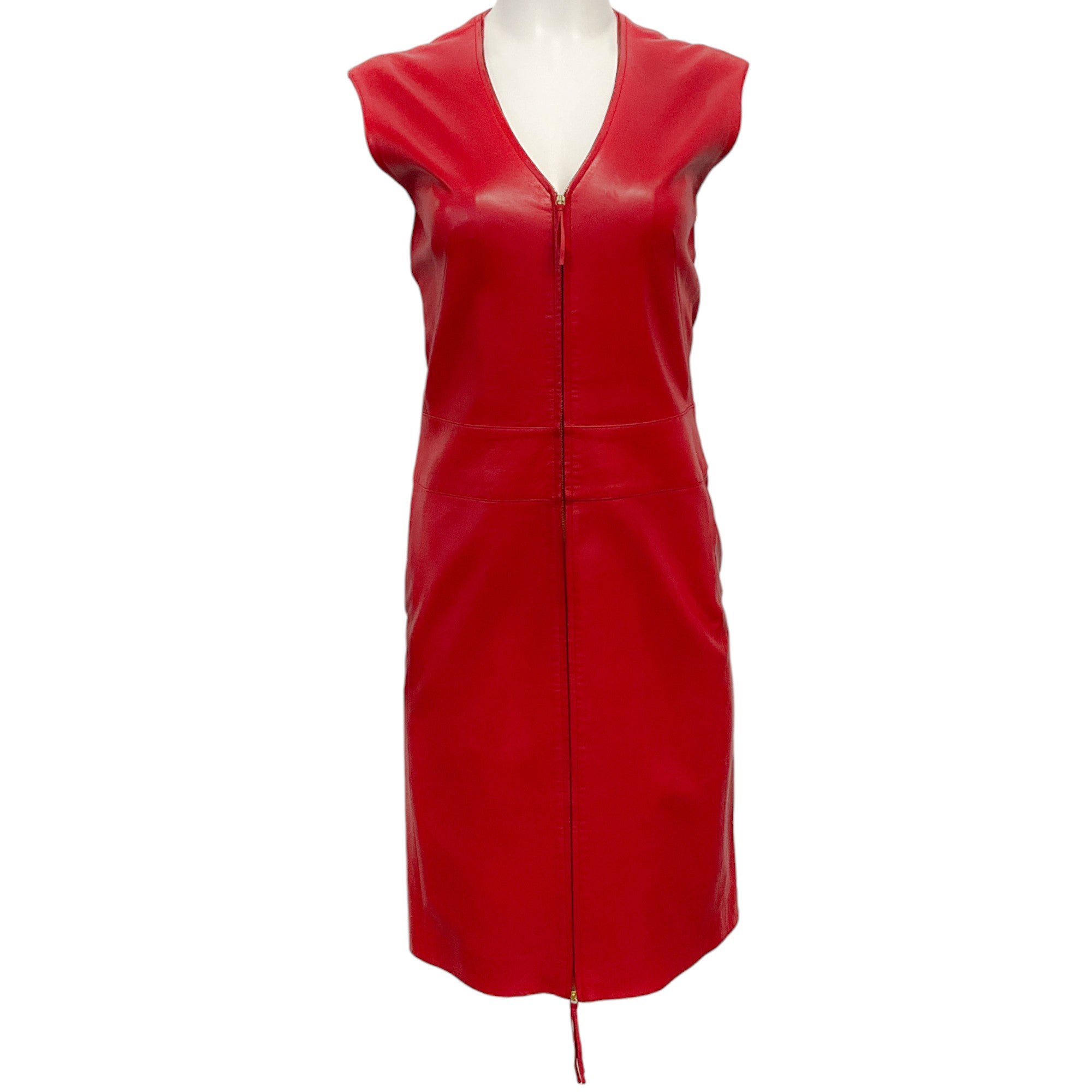 Montana Vintage Red Leather Sleeveless Zip Front Dress
