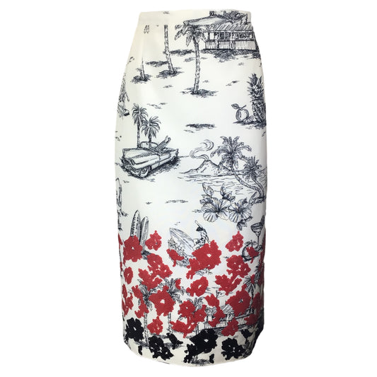 No. 21 White Multi Sequined Printed Mid-Length Cotton Pencil Skirt