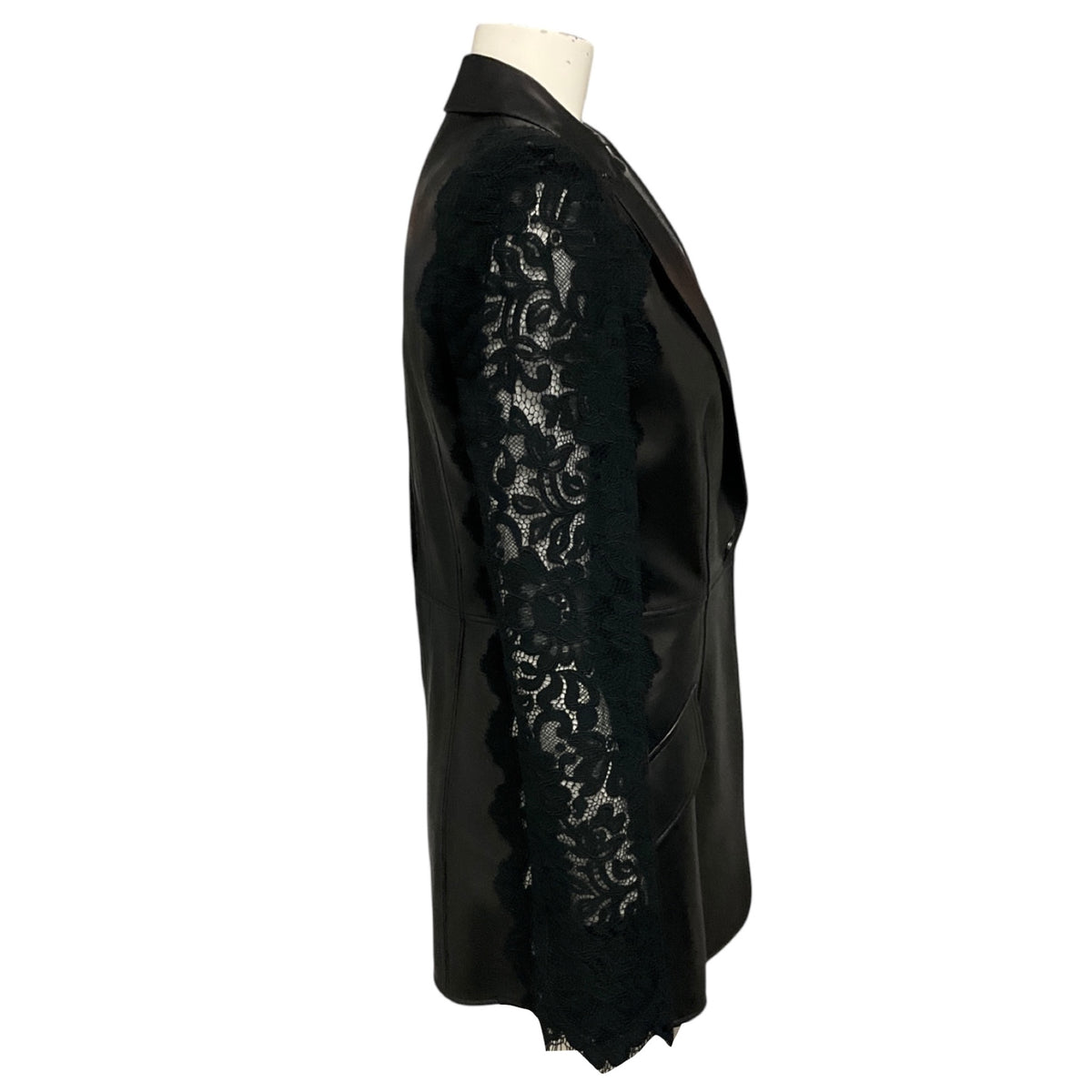 Alexander McQueen Black Lace Trimmed Lamb Leather Blazer