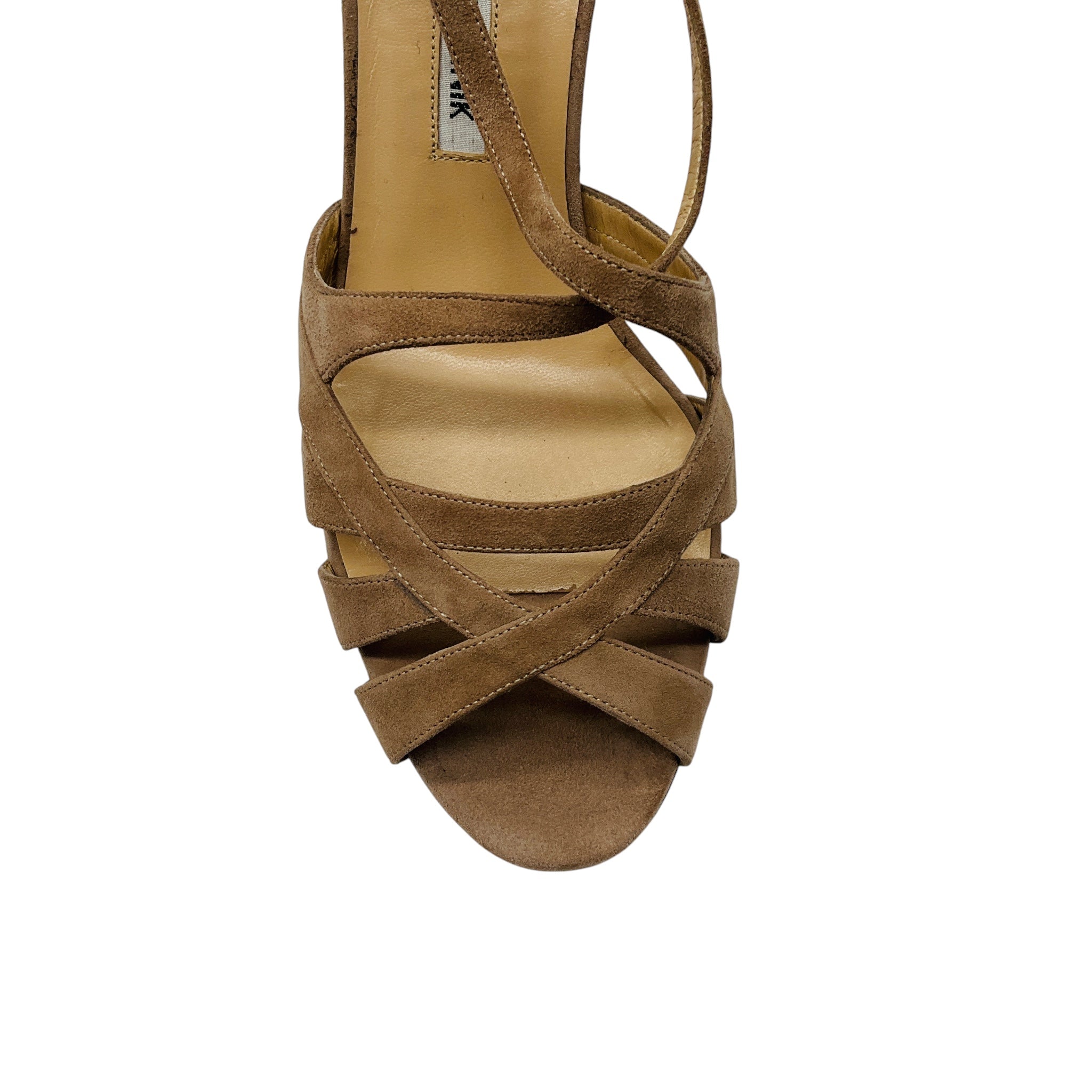 Manolo Blahnik Beige Strappy Suede Leather Sandals