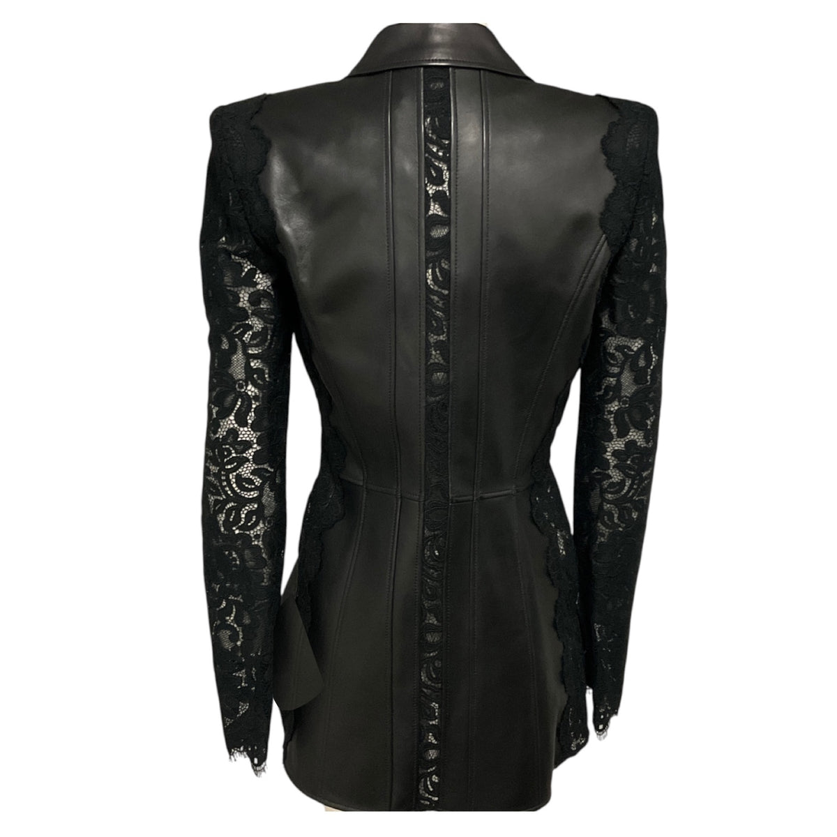 Alexander McQueen Black Lace Trimmed Lamb Leather Blazer
