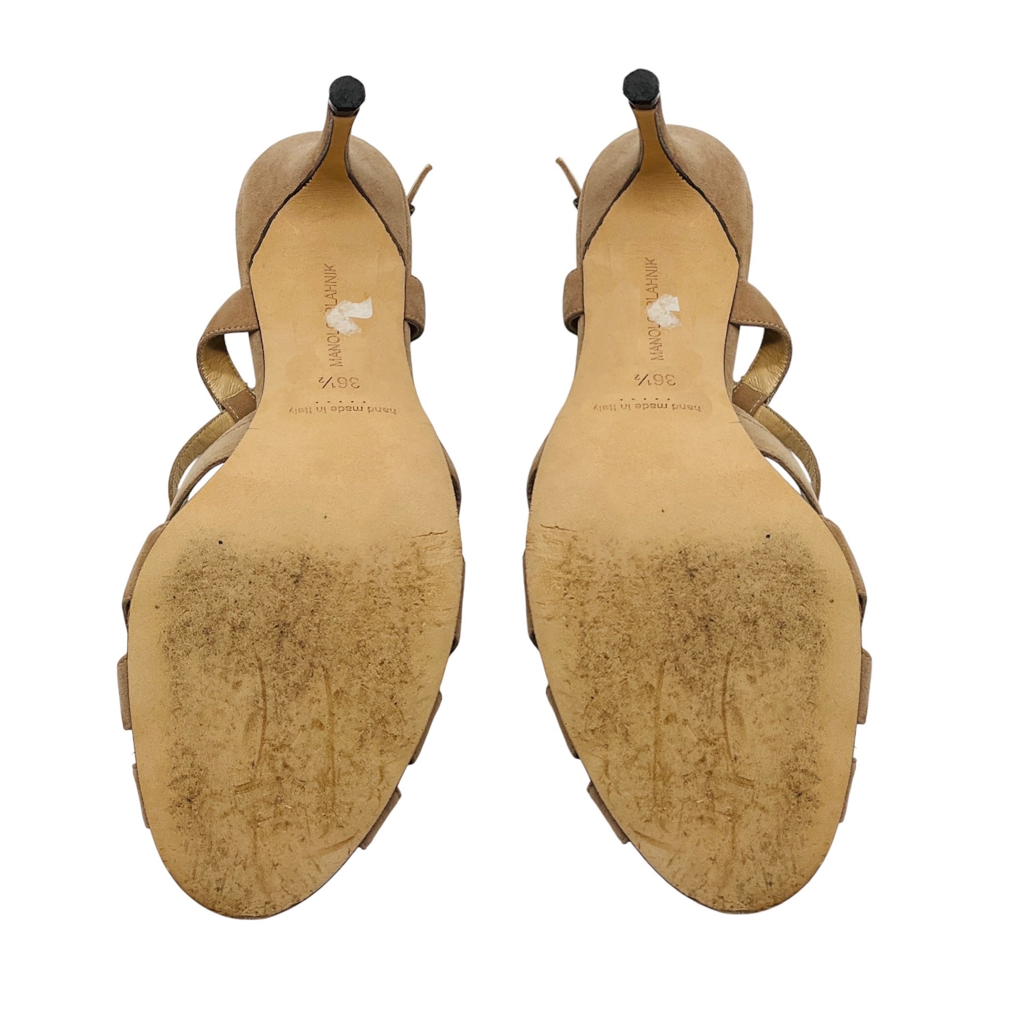 Manolo Blahnik Beige Strappy Suede Leather Sandals