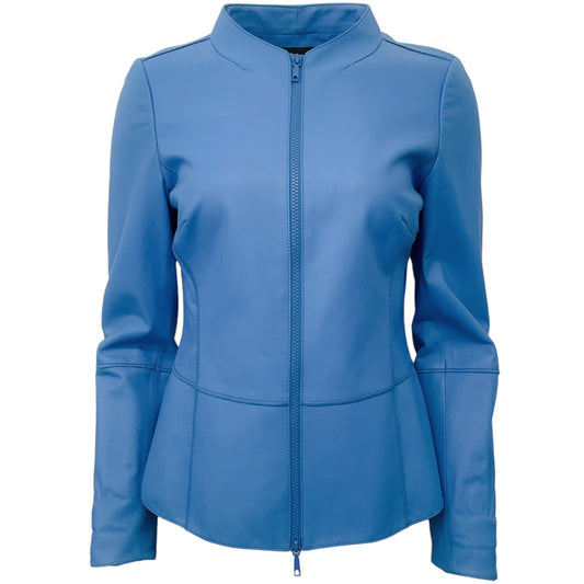 Lafayette 148 New York Blue Leather Jacket
