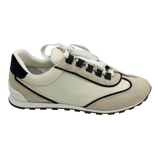 Brunello Cucinelli Beige Monili Bead Embellished Suede and Leather Sneakers