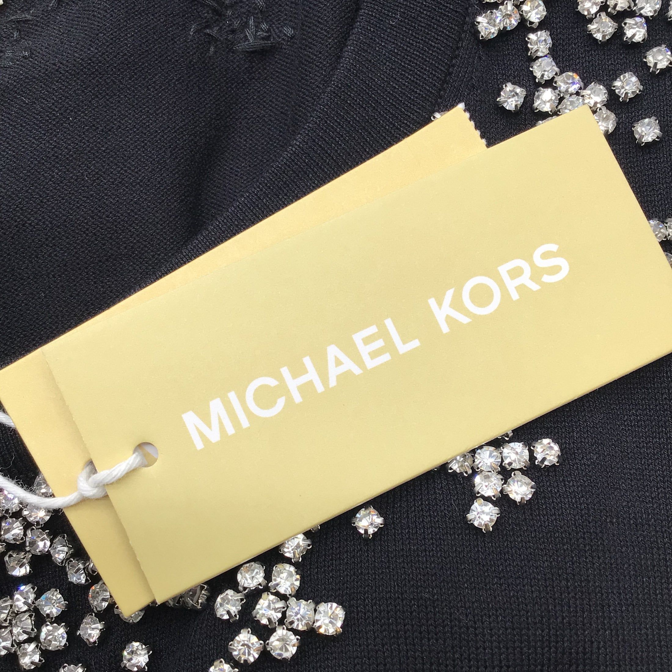 Michael Kors Black Rhinestone Embellished Short Sleeved Top