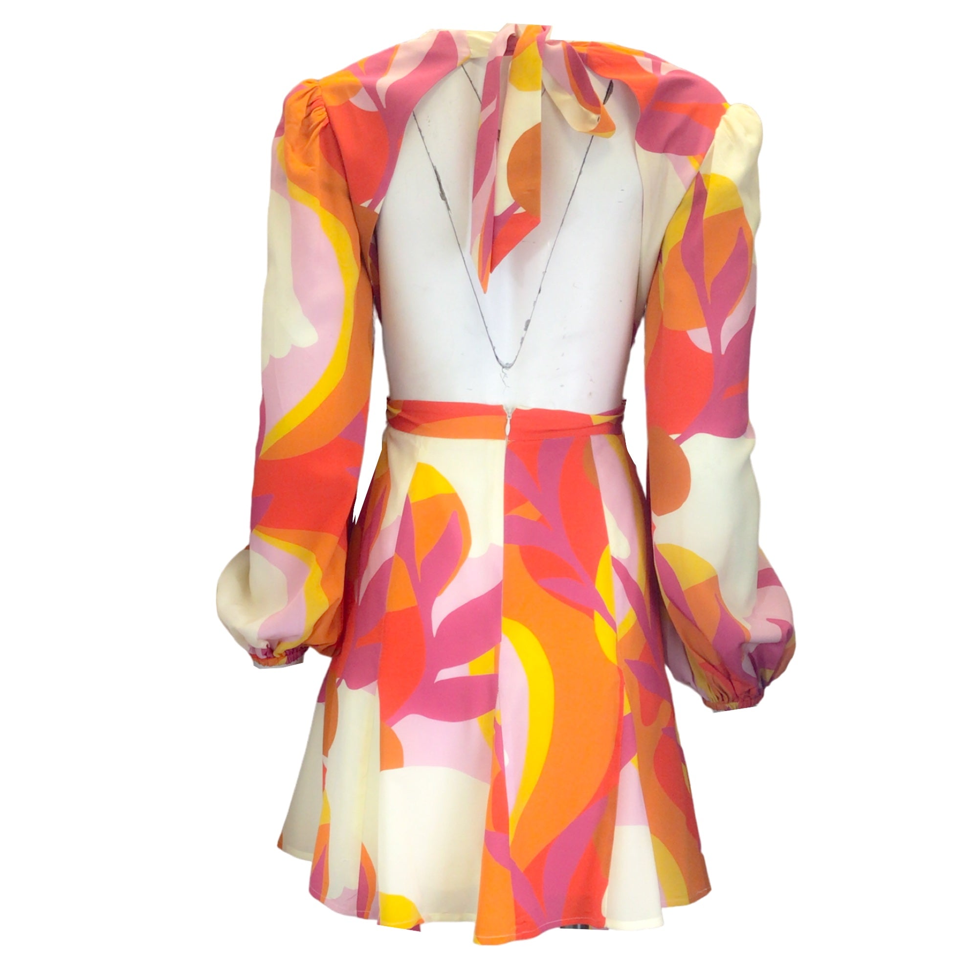 Rebecca Vallance Pink / Orange Multi Paradise Print Long Sleeved Silk Crepe De Chine Mini Dress