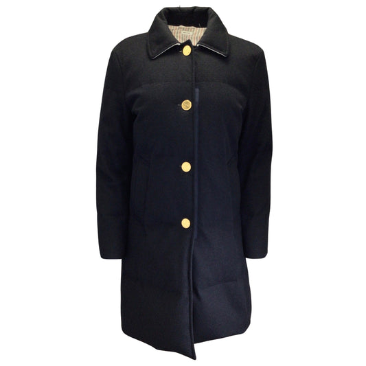 Thom Browne Navy Blue / Gold Buttoned Quilted Wool Puffer Coat
