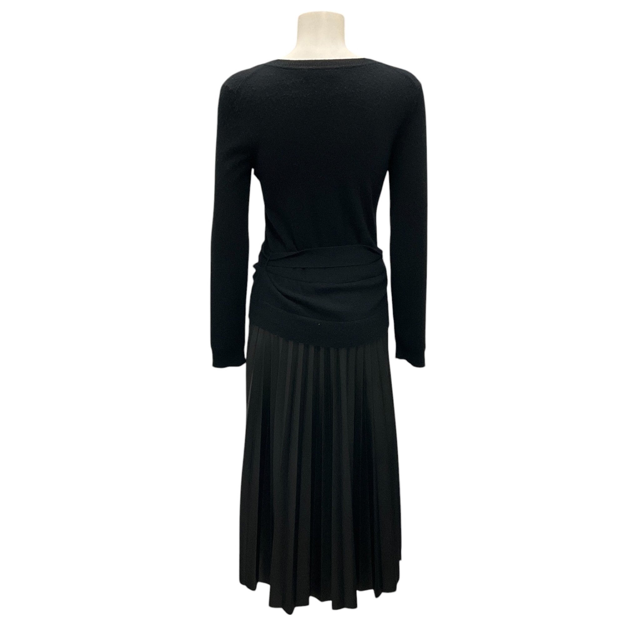 Altuzarra Black Pleated Faux Leather and Cashmere Knit Dress