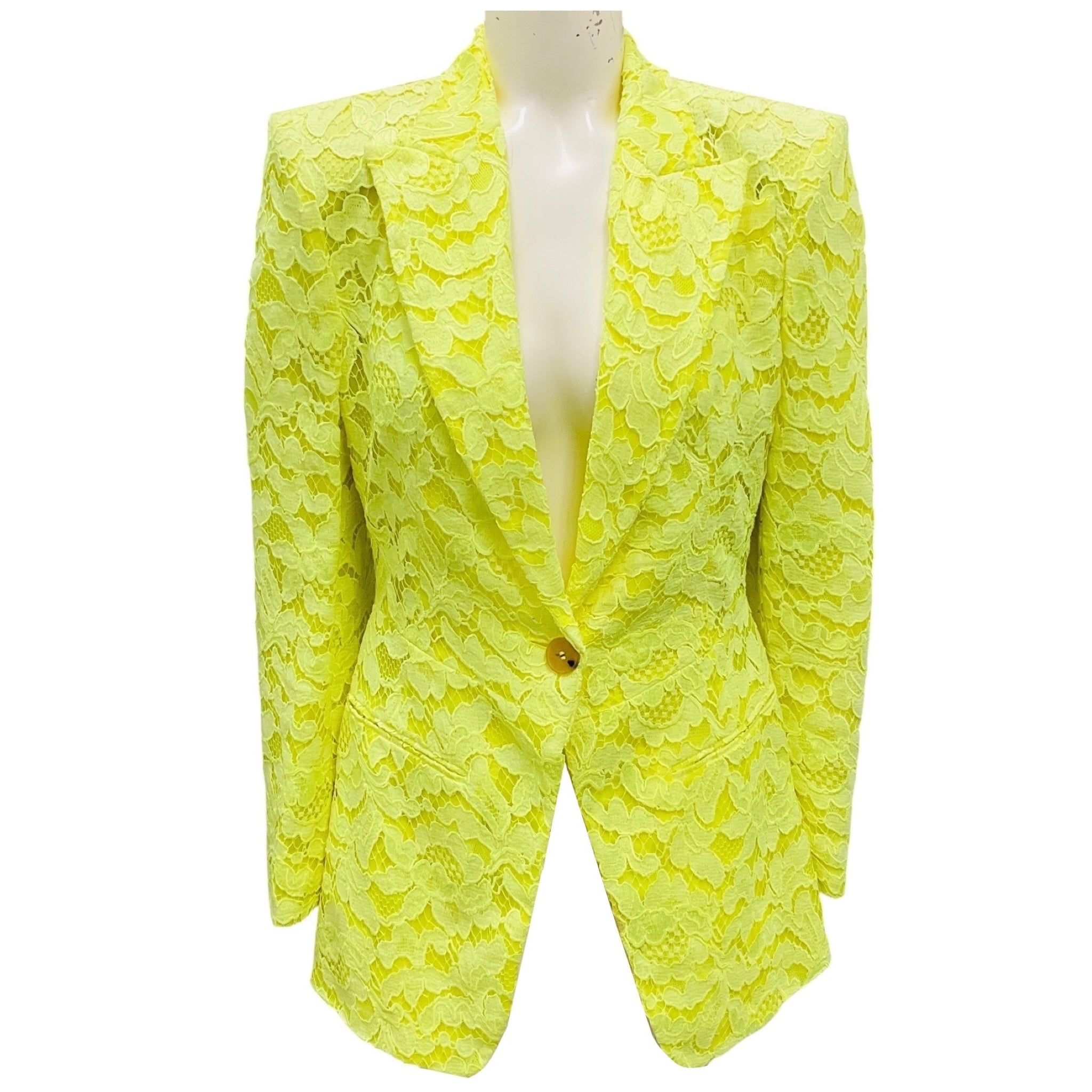 Alexander McQueen Acid Yellow Floral Lace Jacket
