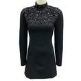 Load image into Gallery viewer, Carolina Herrera Black Bead Embellished Long Sleeved Crepe Mini Dress
