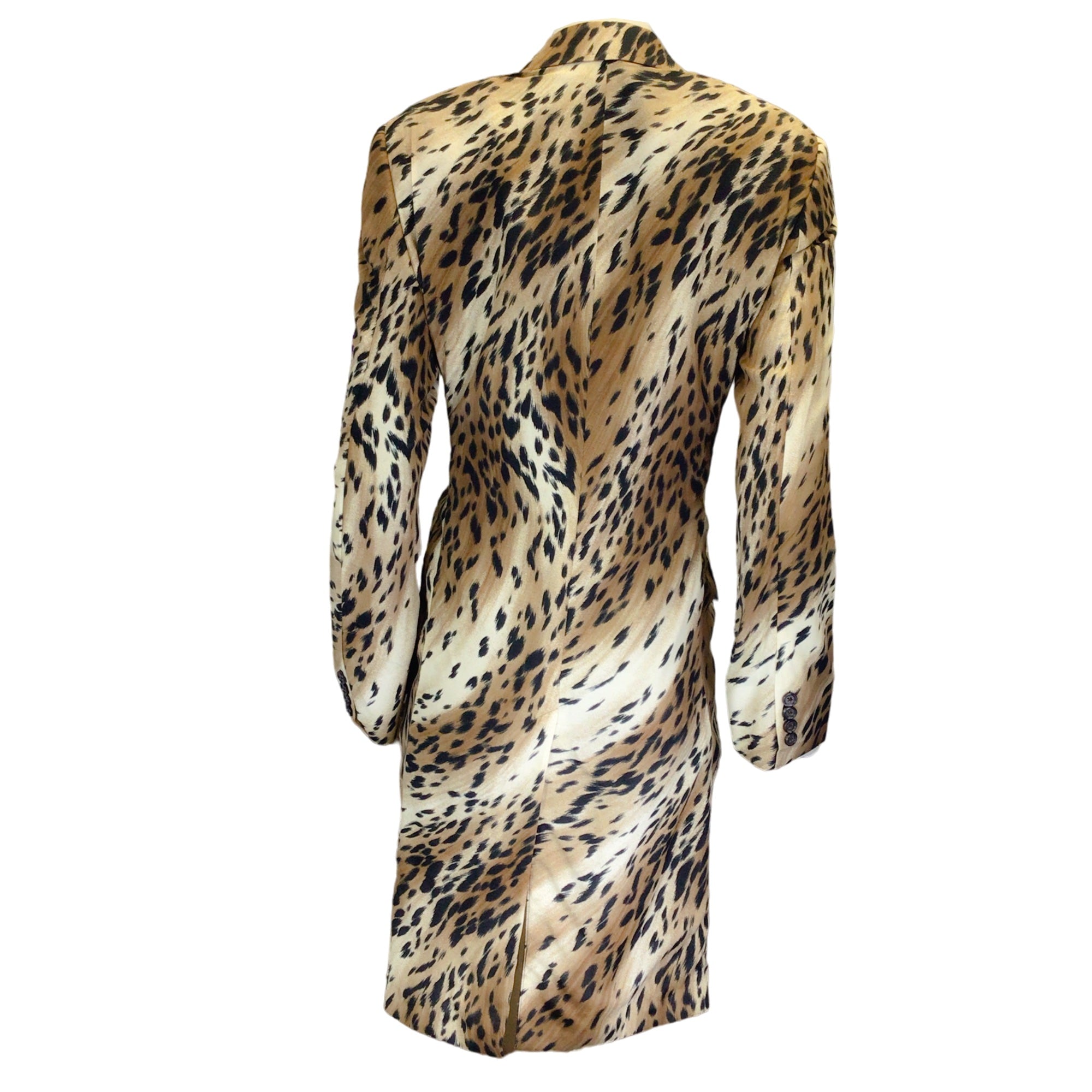 R13 Tan / Black Leopard Printed Double Breasted Coat