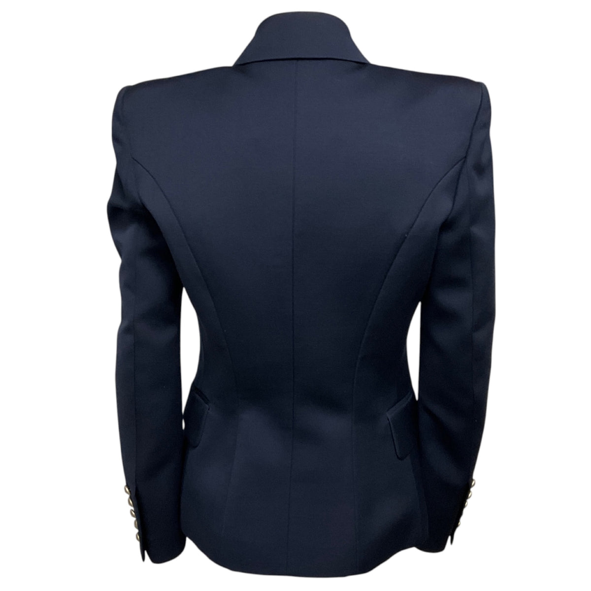 Balmain Navy Blue Double Breasted Wool Blazer with Silver Buttons