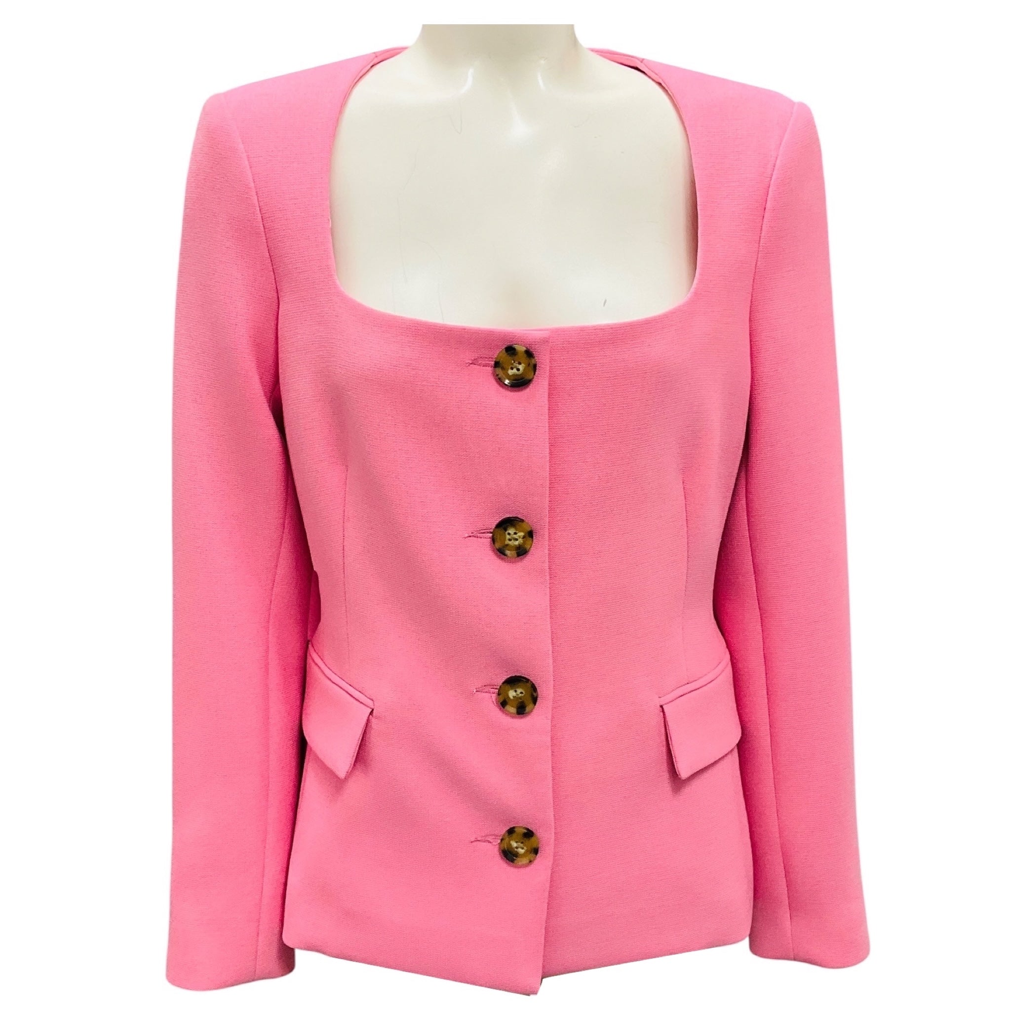 Veronica Beard Pink Ria Square Neck Collarless Jacket