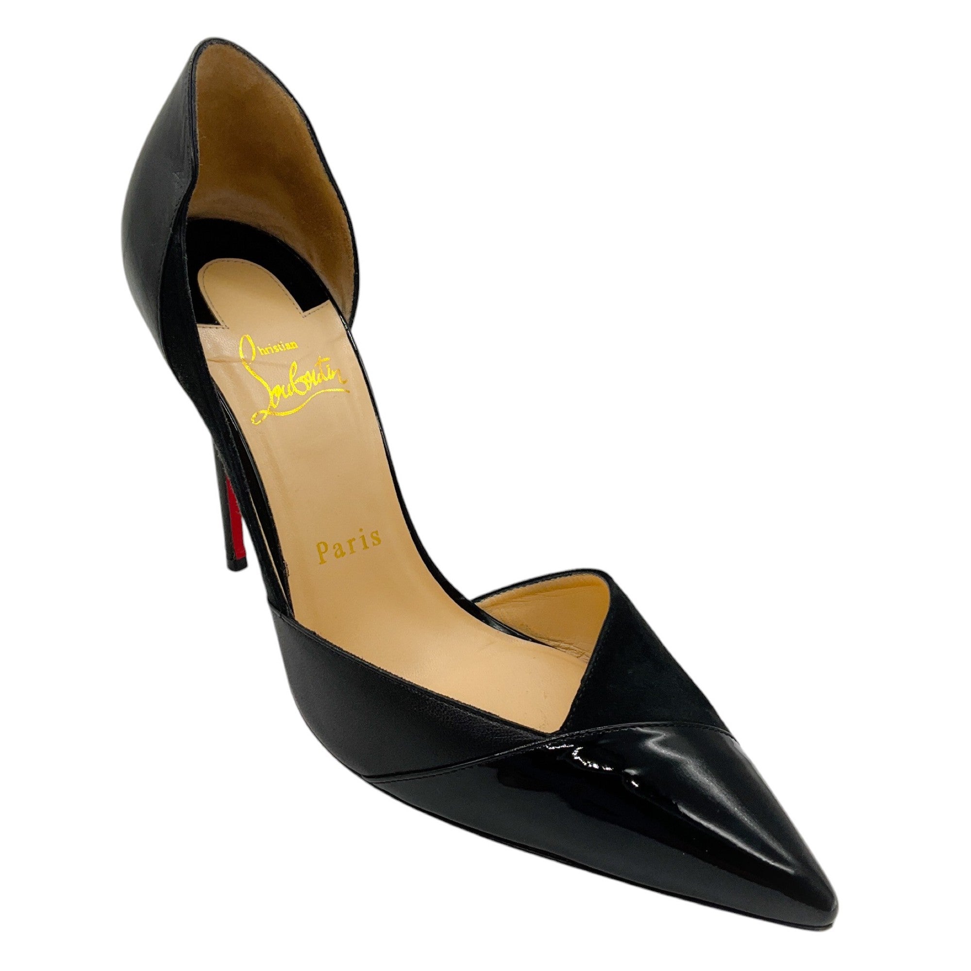 Christian Louboutin Black Patent Leather and Suede Tac Clac 100 Pumps