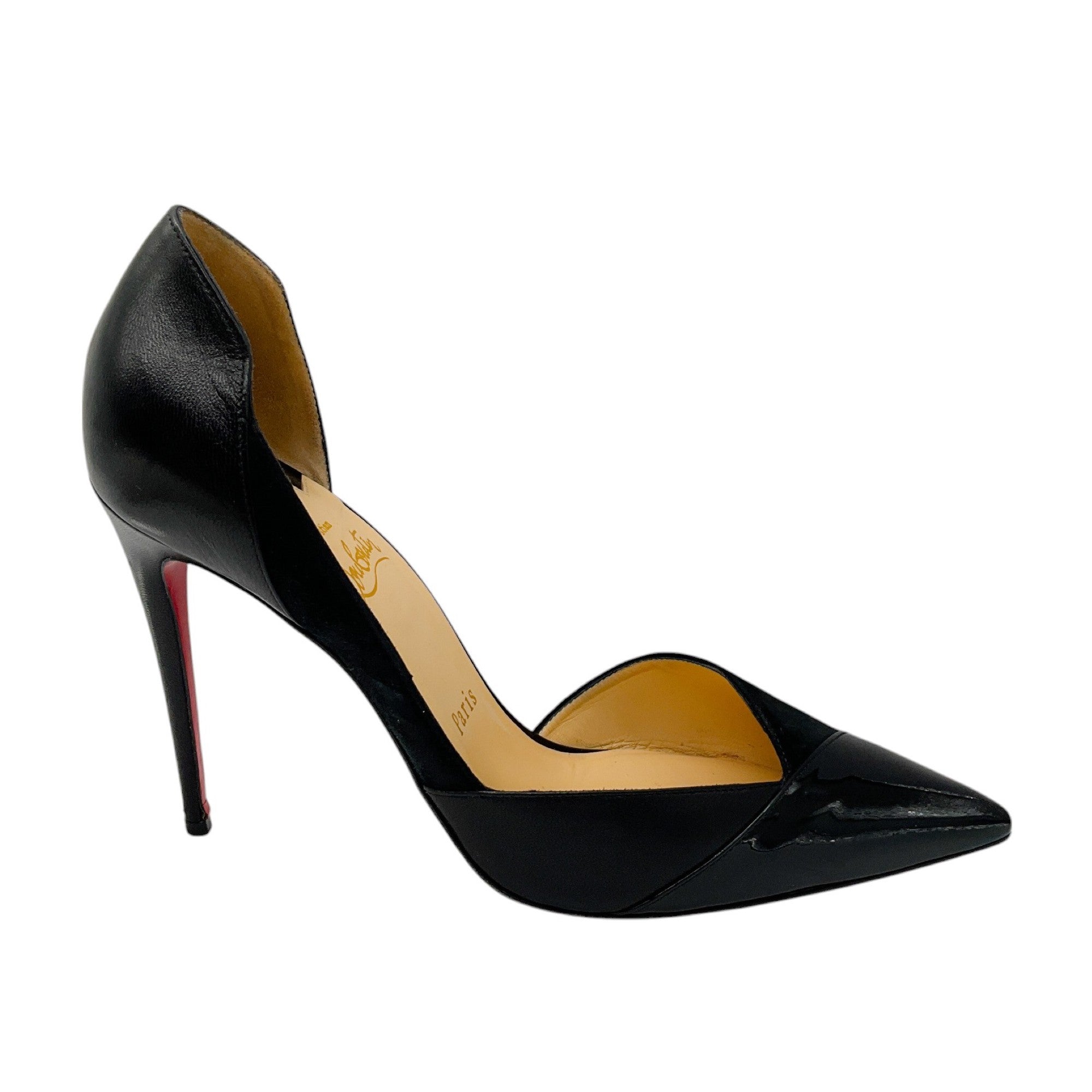 Christian Louboutin Black Patent Leather and Suede Tac Clac 100 Pumps