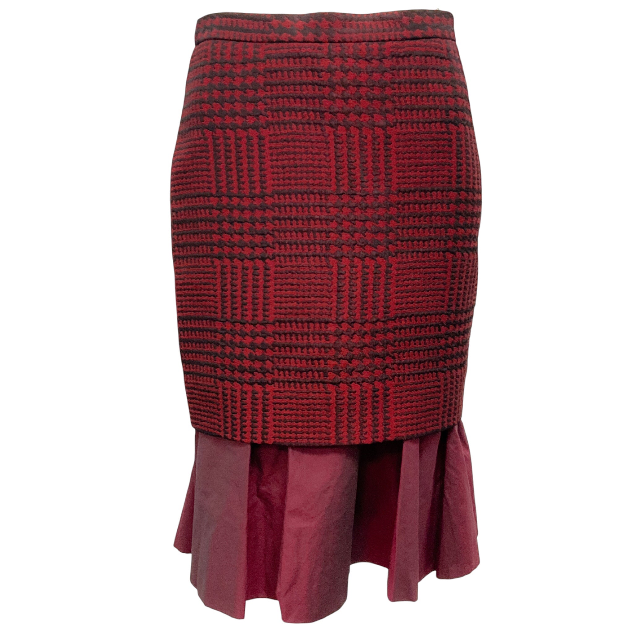 Moschino Cheap and Chic Red / Burgundy Flared Houndstooth Plaid Jacquard Skirt