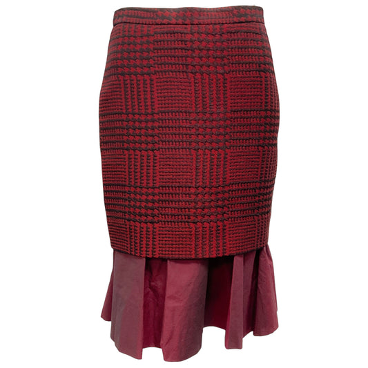 Moschino Cheap and Chic Red / Burgundy Flared Houndstooth Plaid Jacquard Skirt