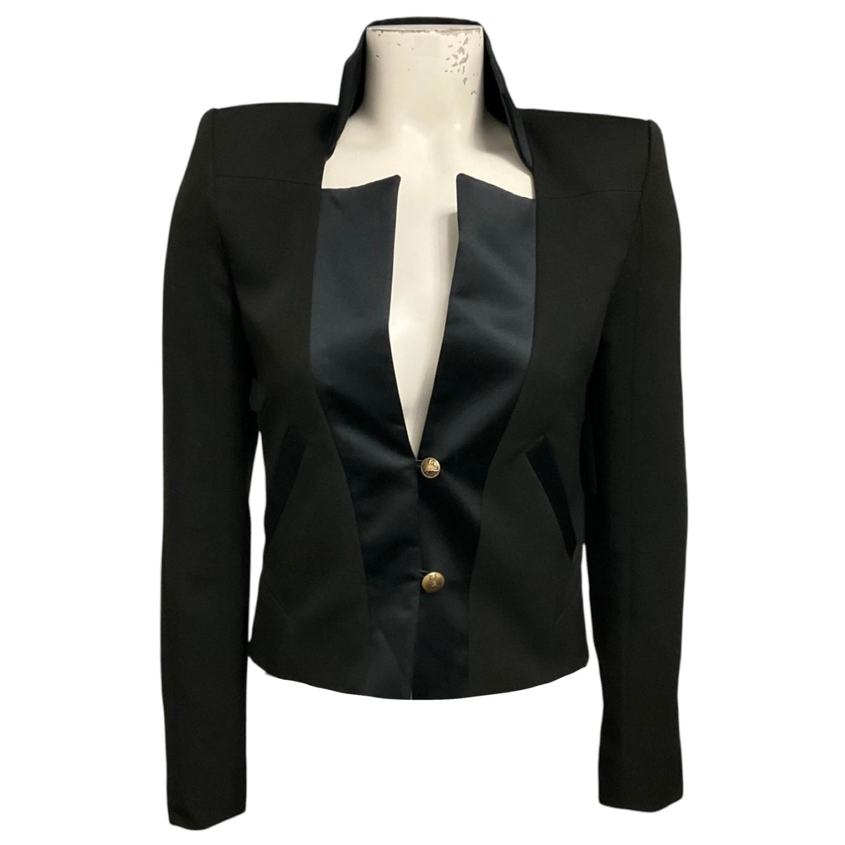 Balmain Black Structured Wool and Linen Blazer