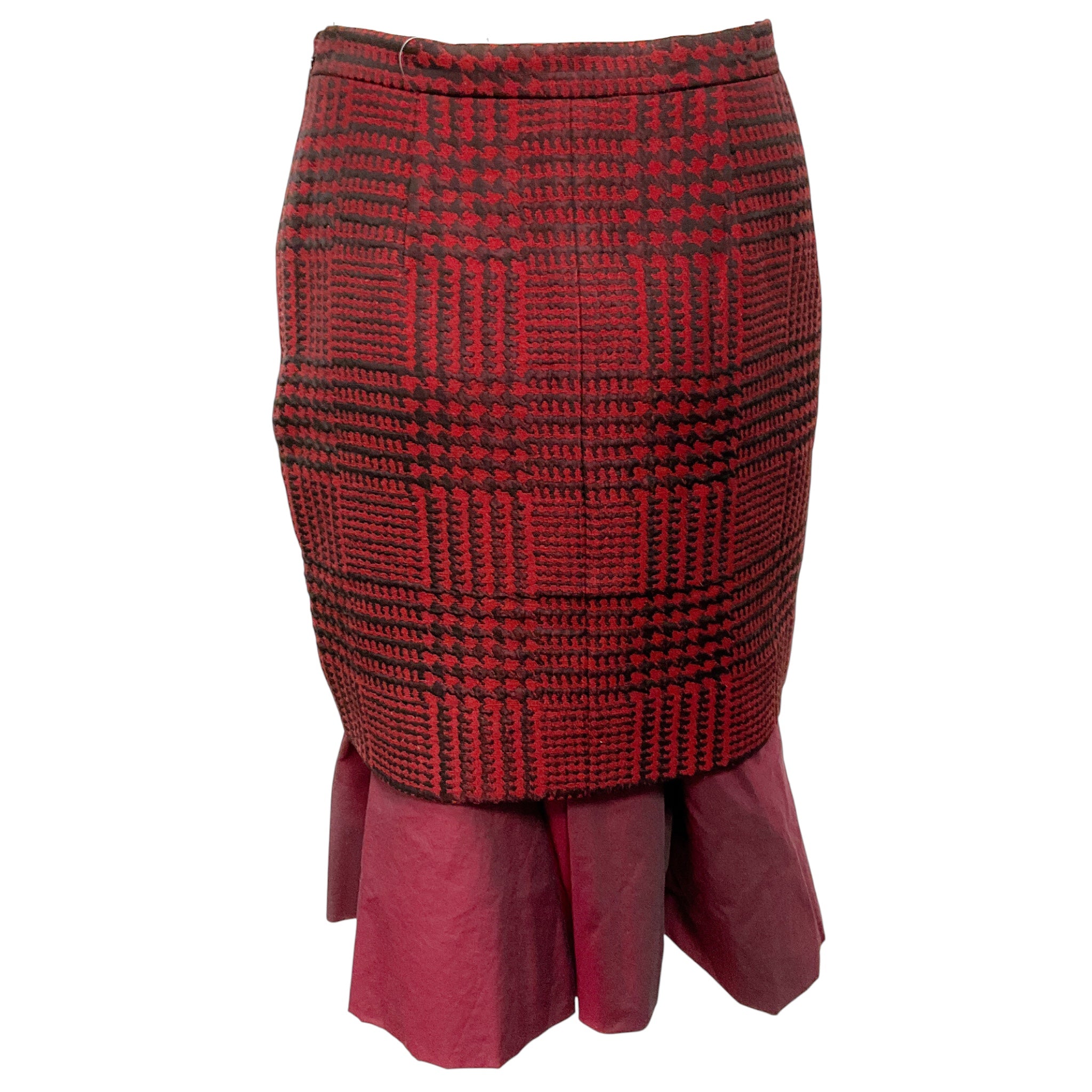 Moschino Cheap and Chic Red / Burgundy Flared Houndstooth Plaid Jacquard Skirt
