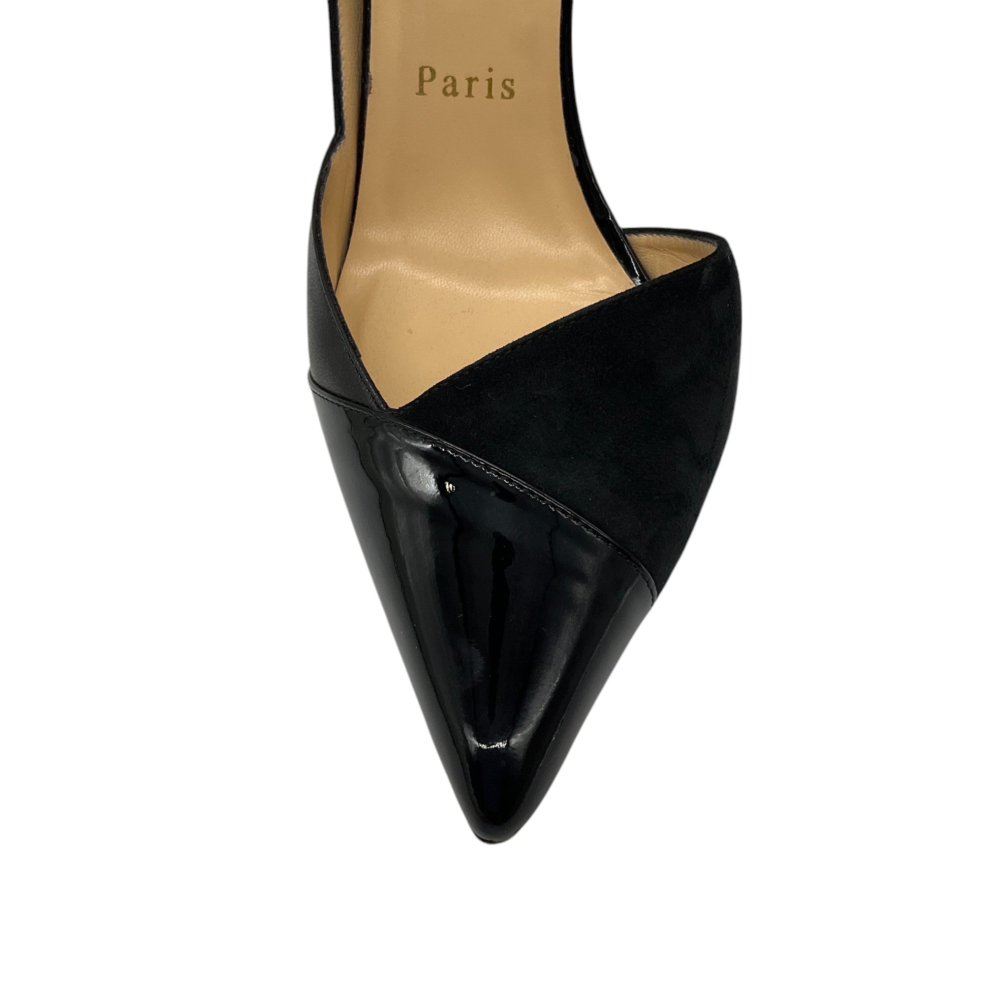 Christian Louboutin Black Patent Leather and Suede Tac Clac 100 Pumps